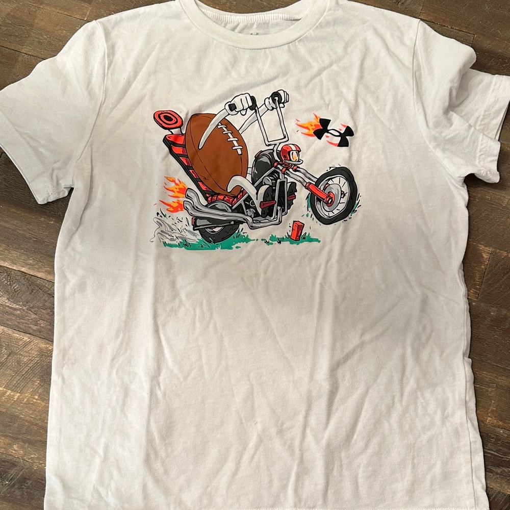 Under Armour White T-Shirt with Motorcycle Graphic